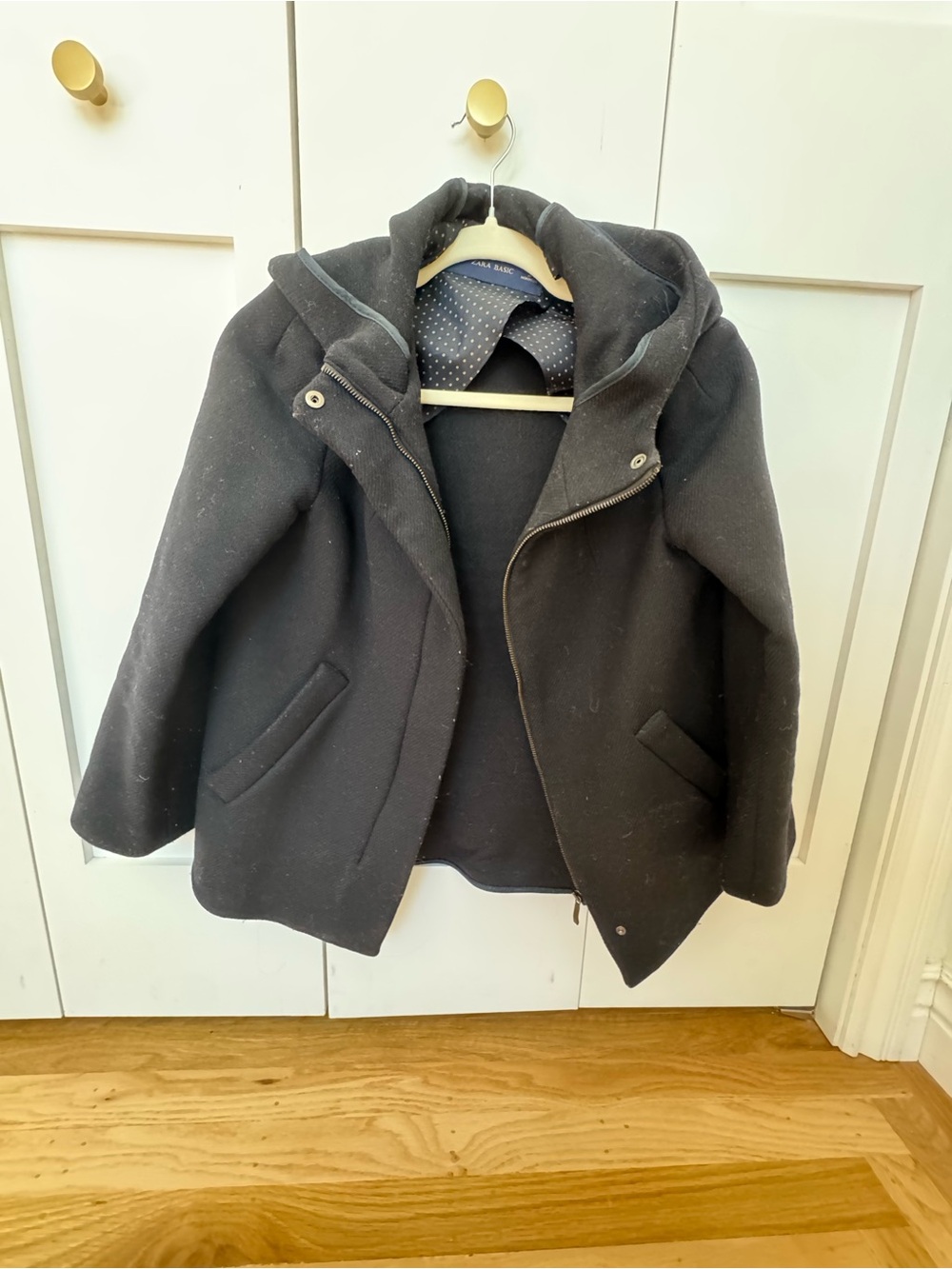 Zara Black Hooded Pea Coat for Women